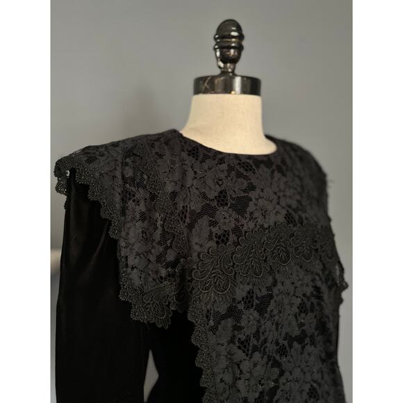 Scott McClintock Black Velvet Dress Edwardian ShabbyChic Retro 20s Gunne Sax - Picture 6 of 11